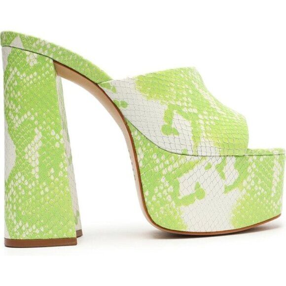 Schutz Women's Leather Sandal Snakeskin Platform Block Green Heels Size 6.5 $149 - Picture 1 of 9